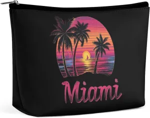 Miami Sunset Sailboat Makeup Bag Cosmetic Pouch Toiletry Bags Travel Organizer
