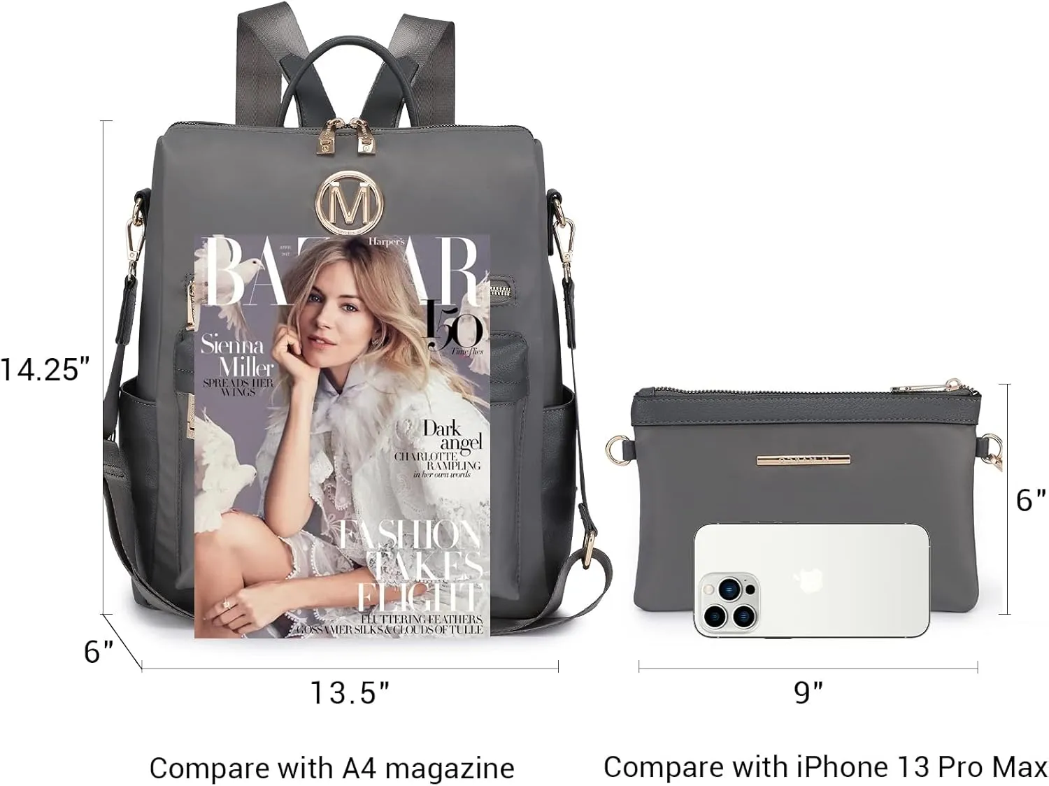 MKP COLLECTION Women Nylon Backpack Purse Convertible Large Ladies Designer Rucksack Travel Shoulder Bags Handbag 2PCS