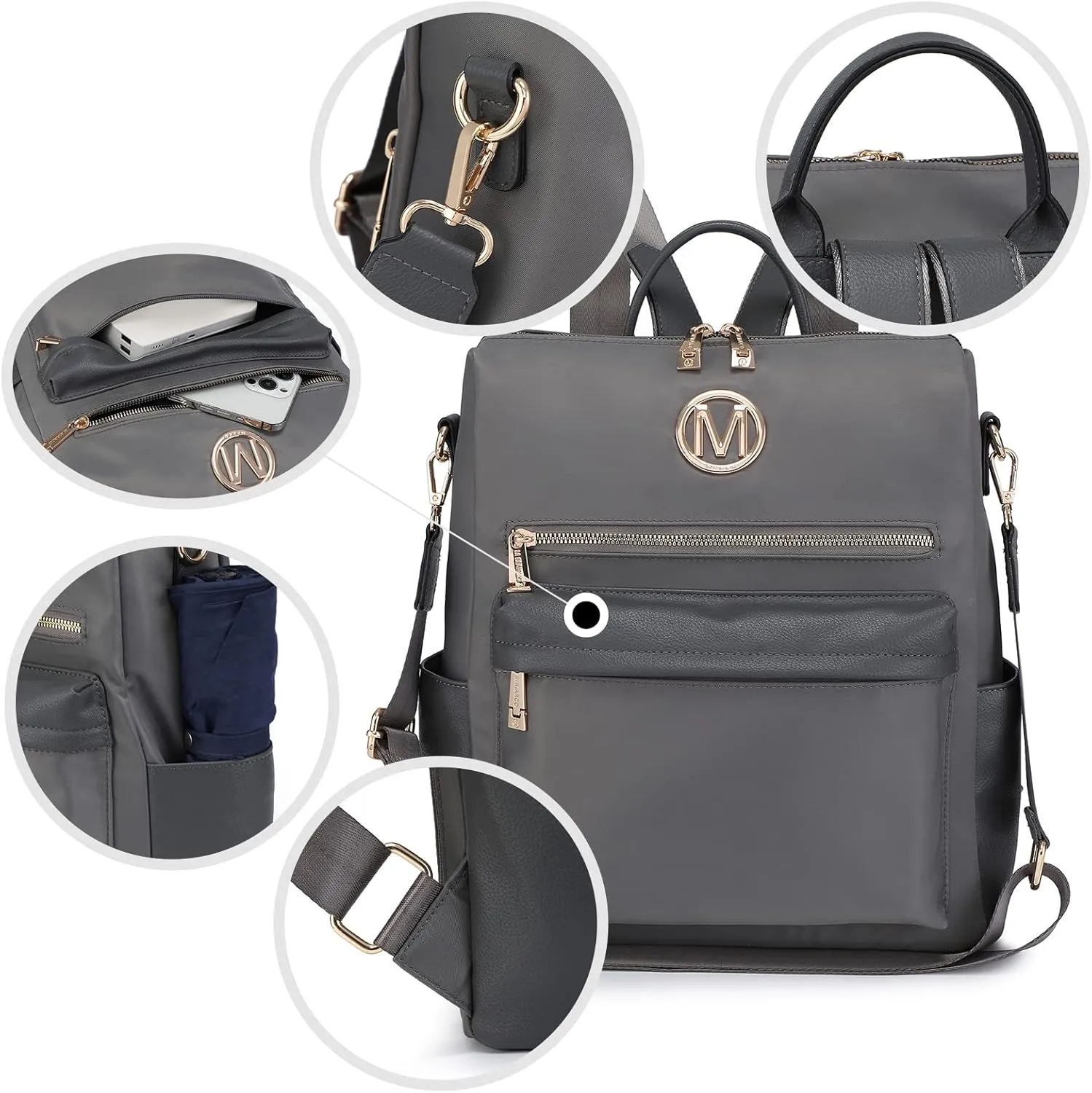 MKP COLLECTION Women Nylon Backpack Purse Convertible Large Ladies Designer Rucksack Travel Shoulder Bags Handbag 2PCS