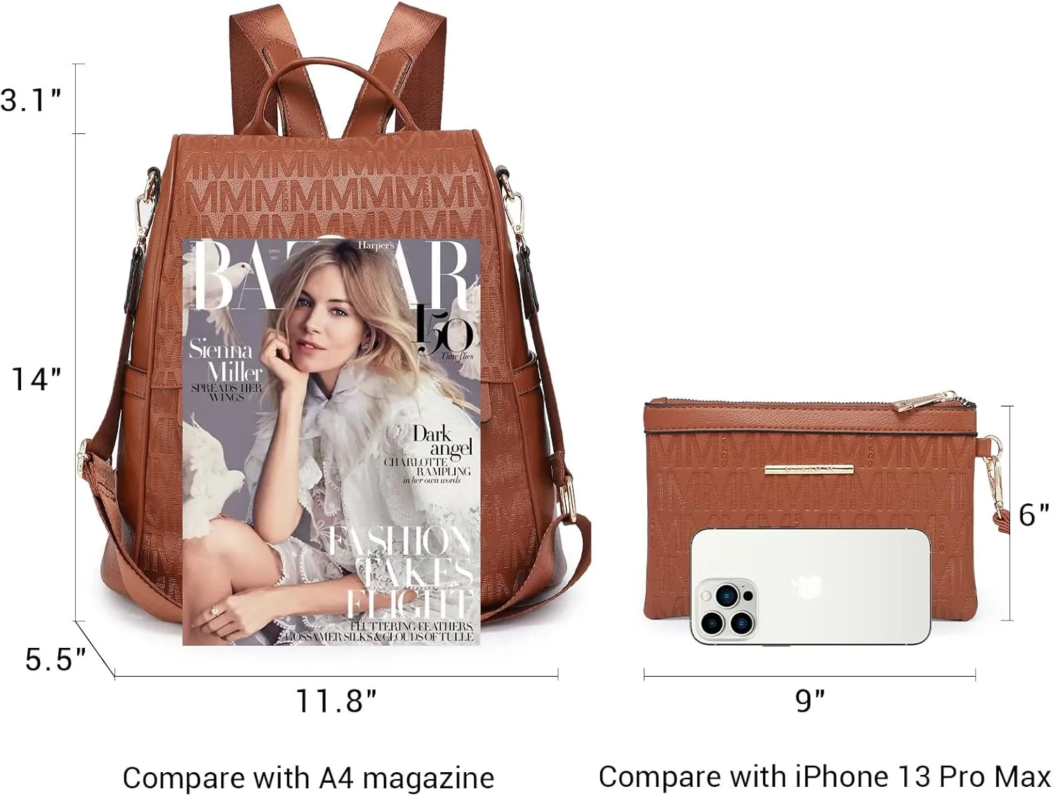MKP Women Fashion Backpack Purse Multi Pockets Signature Anti-Theft Rucksack Travel Ladies Shoulder Bag Handbag 2Pcs