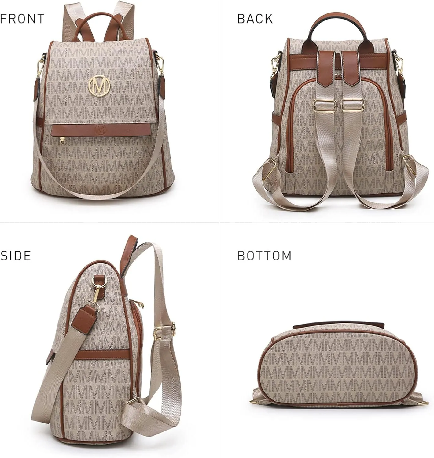 MKP Women Fashion Backpack Purse Multi Pockets Signature Anti-Theft Rucksack Travel Ladies Shoulder Bag Handbag 2Pcs