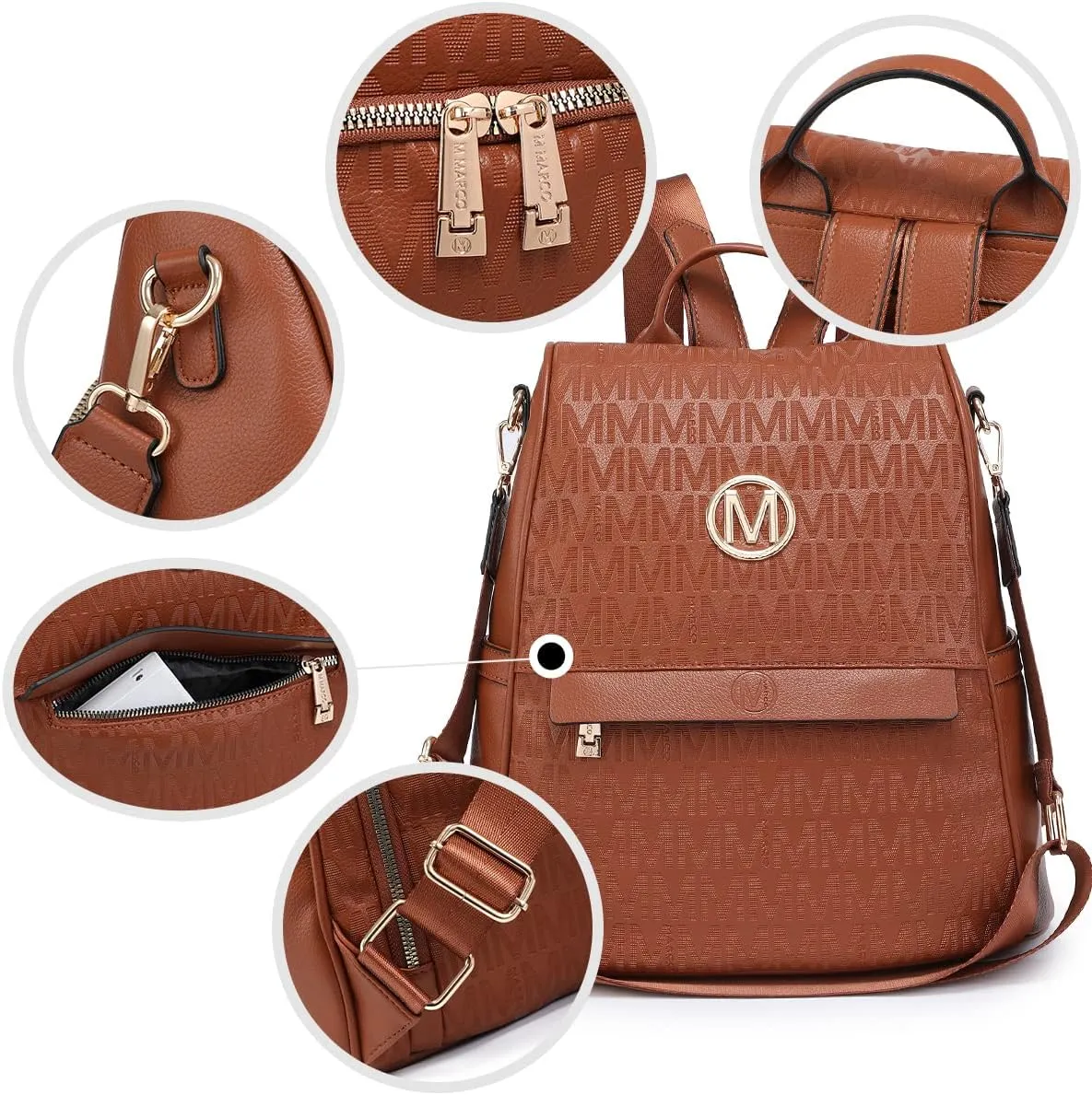 MKP Women Fashion Backpack Purse Multi Pockets Signature Anti-Theft Rucksack Travel Ladies Shoulder Bag Handbag 2Pcs