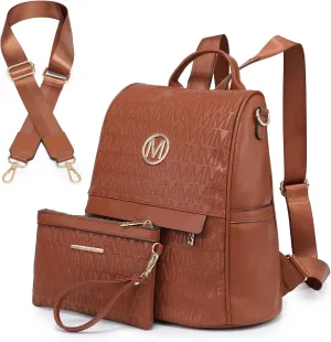 MKP Women Fashion Backpack Purse Multi Pockets Signature Anti-Theft Rucksack Travel Ladies Shoulder Bag Handbag 2Pcs