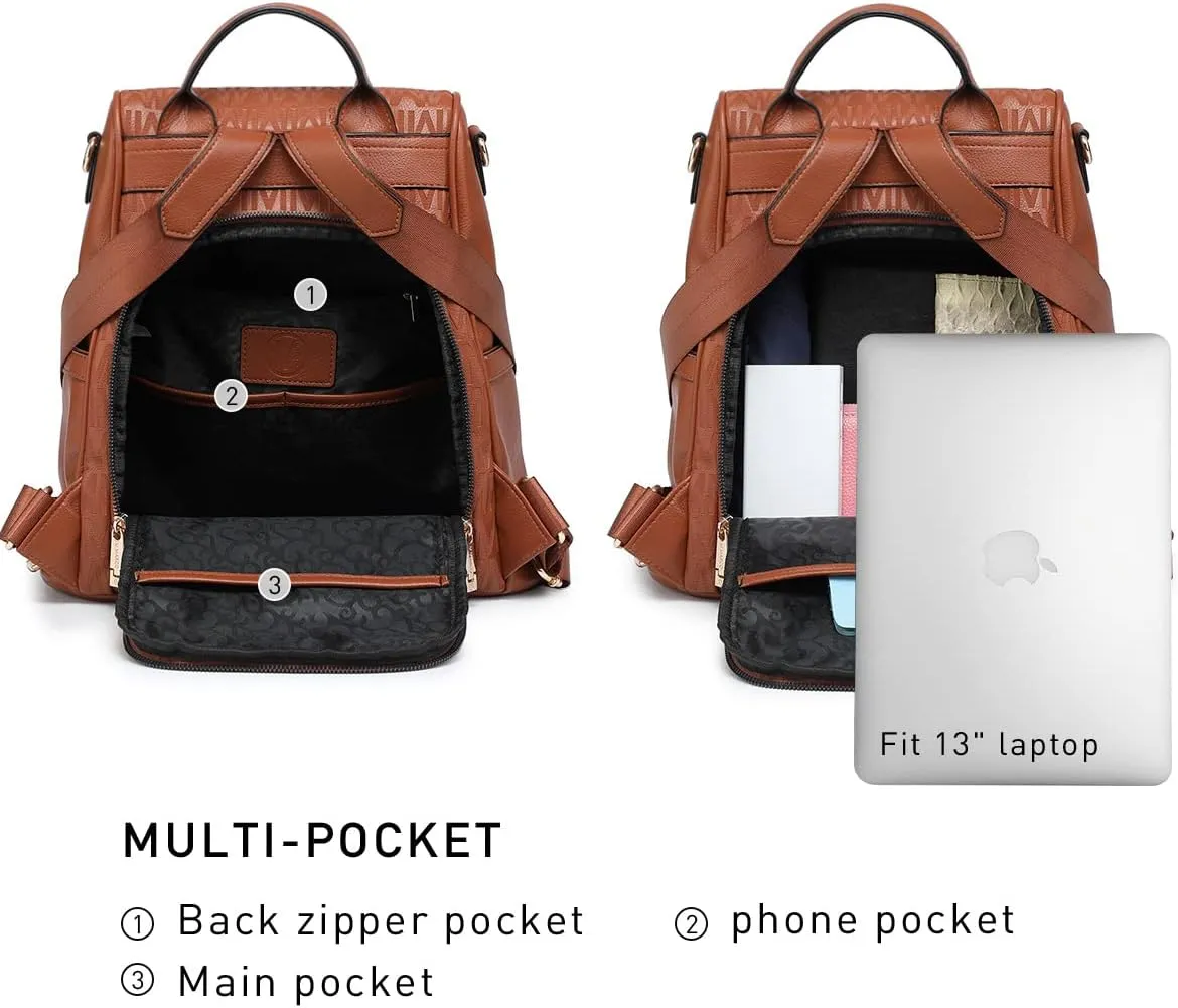 MKP Women Fashion Backpack Purse Multi Pockets Signature Anti-Theft Rucksack Travel Ladies Shoulder Bag Handbag 2Pcs