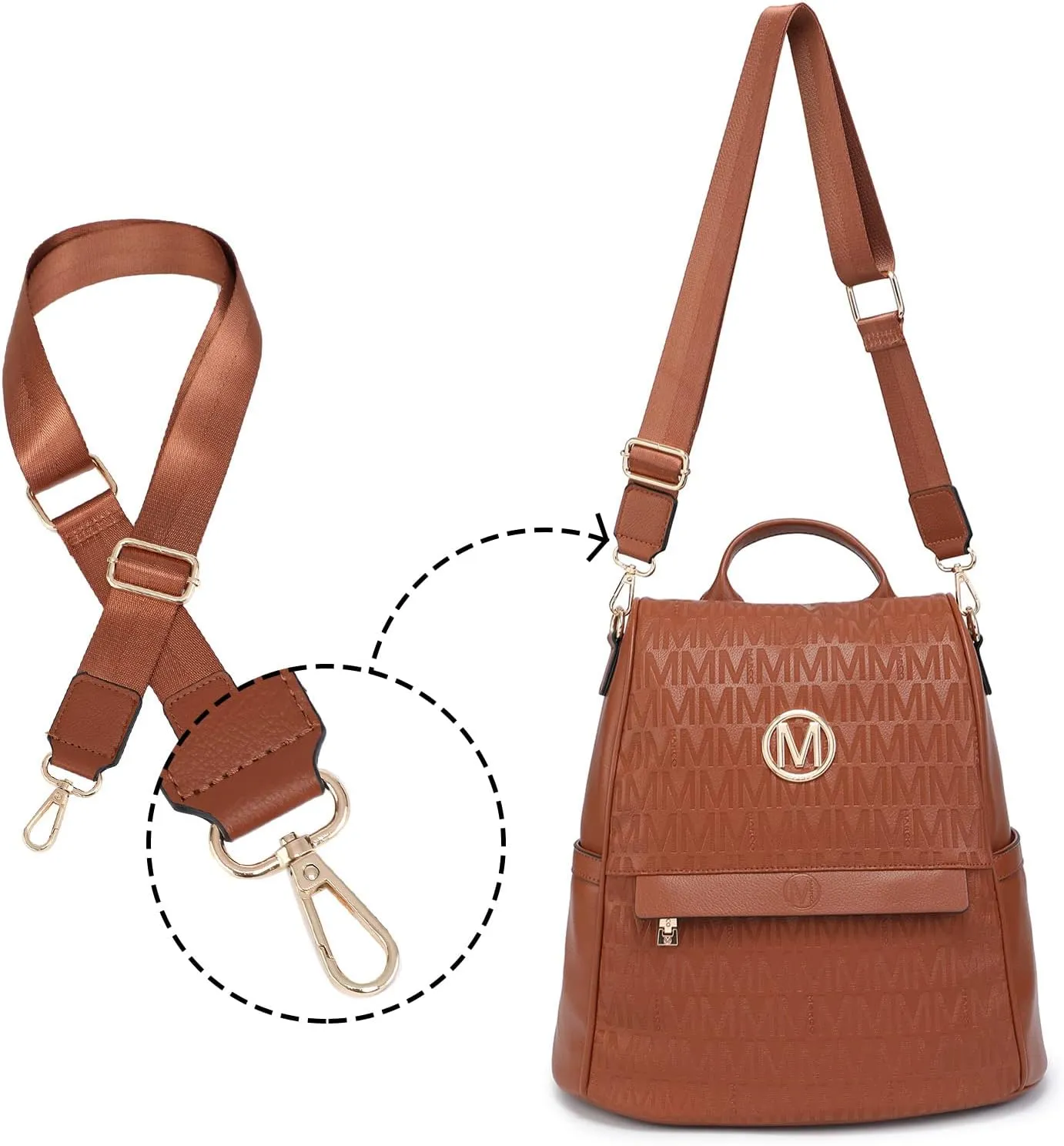 MKP Women Fashion Backpack Purse Multi Pockets Signature Anti-Theft Rucksack Travel Ladies Shoulder Bag Handbag 2Pcs