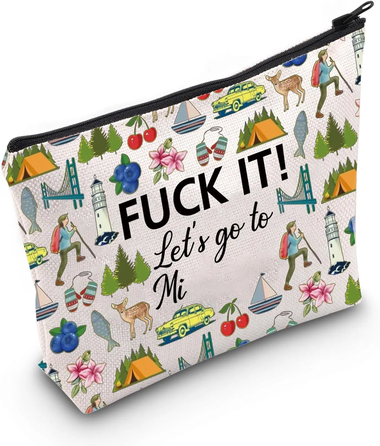 MNIGIU Michigan Cosmetic Makeup Bag Michigan Travel Gift Michigan Travel Pouch Girls Trip to Michigan Gift for Her (Go to Michigan), Medium