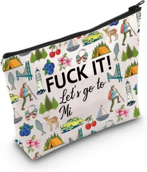 MNIGIU Michigan Cosmetic Makeup Bag Michigan Travel Gift Michigan Travel Pouch Girls Trip to Michigan Gift for Her (Go to Michigan), Medium