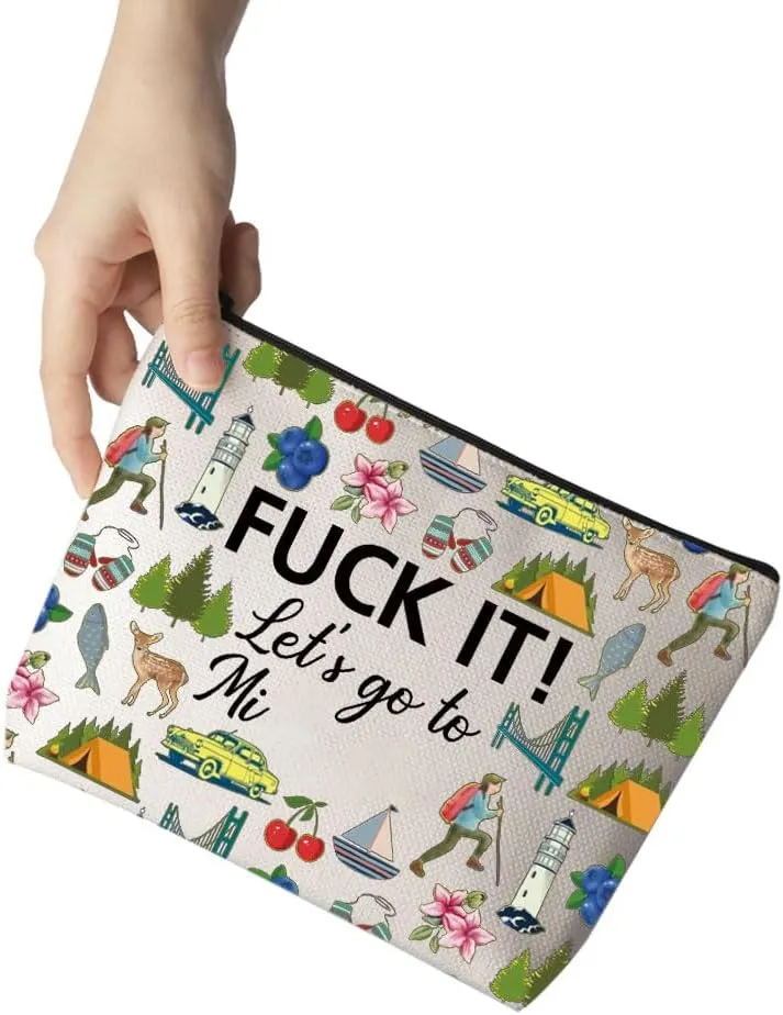 MNIGIU Michigan Cosmetic Makeup Bag Michigan Travel Gift Michigan Travel Pouch Girls Trip to Michigan Gift for Her (Go to Michigan), Medium