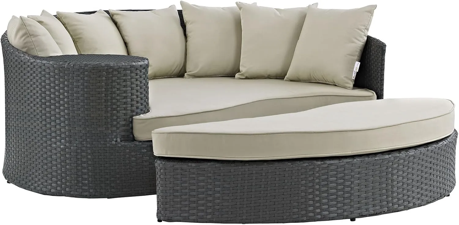 Modway EEI-1982-CHC-BEI Sojourn Wicker Rattan Outdoor Patio Sunbrella Fabric Daybed in Antique Canvas Beige