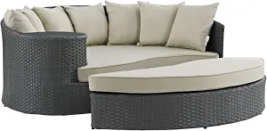 Modway EEI-1982-CHC-BEI Sojourn Wicker Rattan Outdoor Patio Sunbrella Fabric Daybed in Antique Canvas Beige