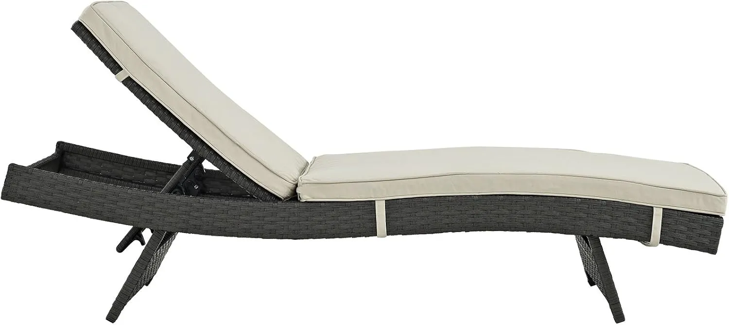 Modway Sojourn Wicker Rattan Outdoor Patio Sunbrella Fabric Chaise Lounge in Antique Canvas Beige