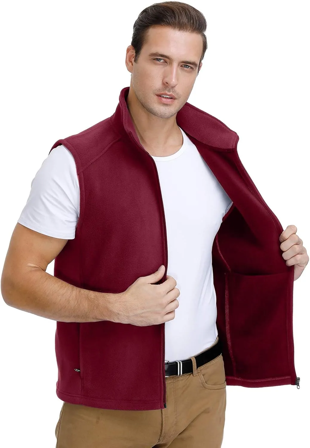 MOHEEN Men's Fleece Vest Outdoor Full Zip Softshell Sleeveless Jacket with Pockets