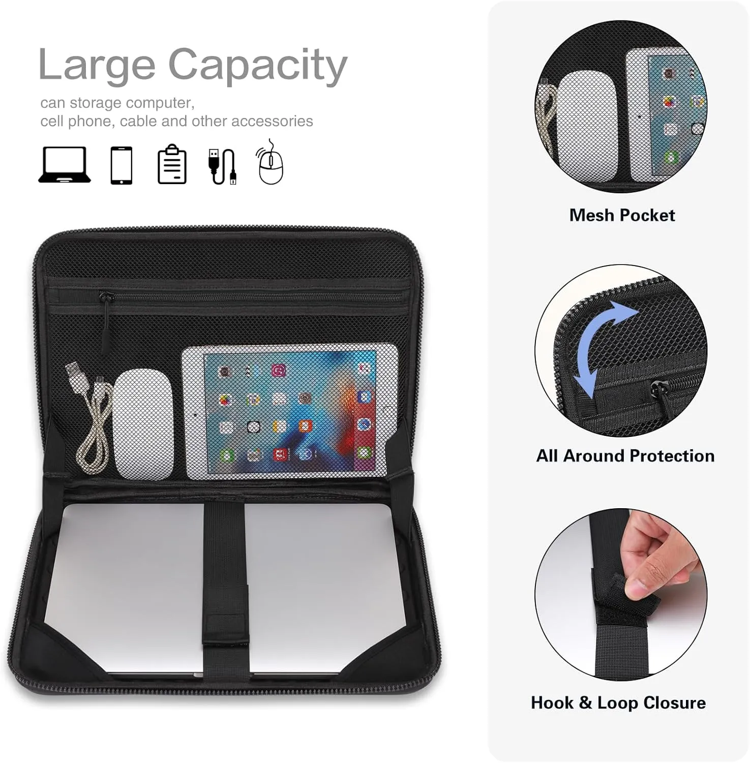 MOSISO 13-14 inch Laptop Hard Case, 13.3 inch Waterproof Shockproof Computer Bag Compatible with MacBook HP Dell, Symmetrical Trapezoid EVA Carrying Laptop Sleeve Hard Shell with Handle, Black