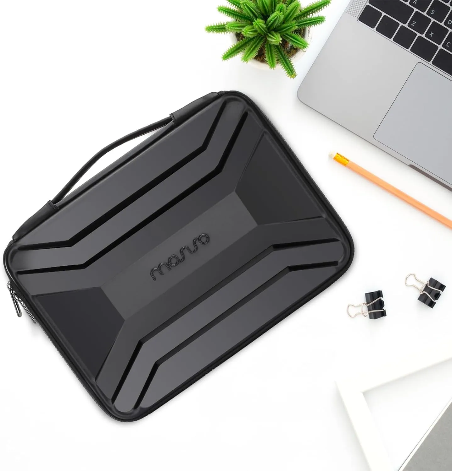 MOSISO 13-14 inch Laptop Hard Case, 13.3 inch Waterproof Shockproof Computer Bag Compatible with MacBook HP Dell, Symmetrical Trapezoid EVA Carrying Laptop Sleeve Hard Shell with Handle, Black
