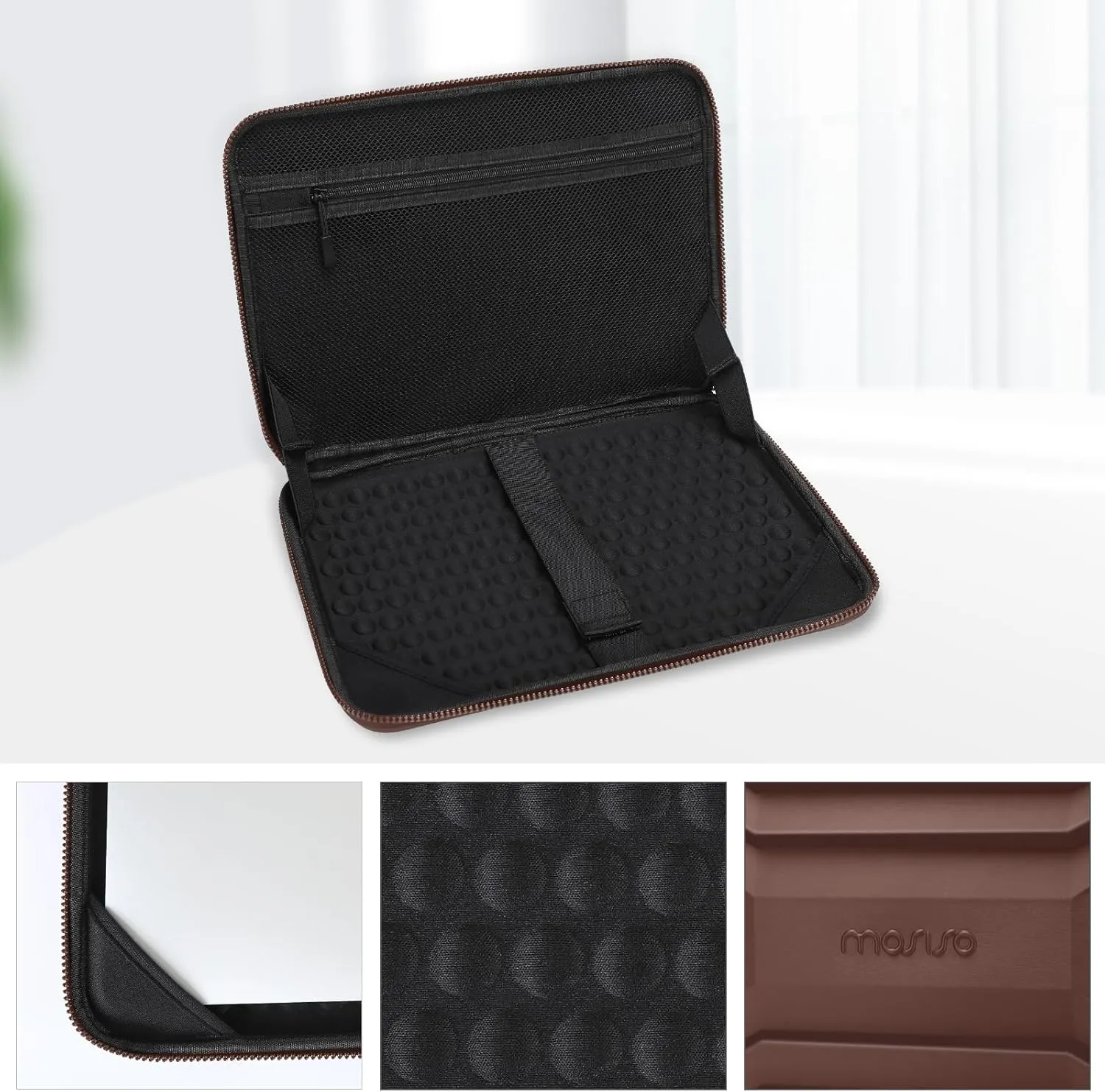 MOSISO 15-16 inch Laptop Hard Case, 15.6 inch Waterproof Shockproof Computer Bag Compatible with MacBook HP Dell, Symmetrical Trapezoid EVA Carrying Laptop Sleeve Hard Shell with Handle, Brown