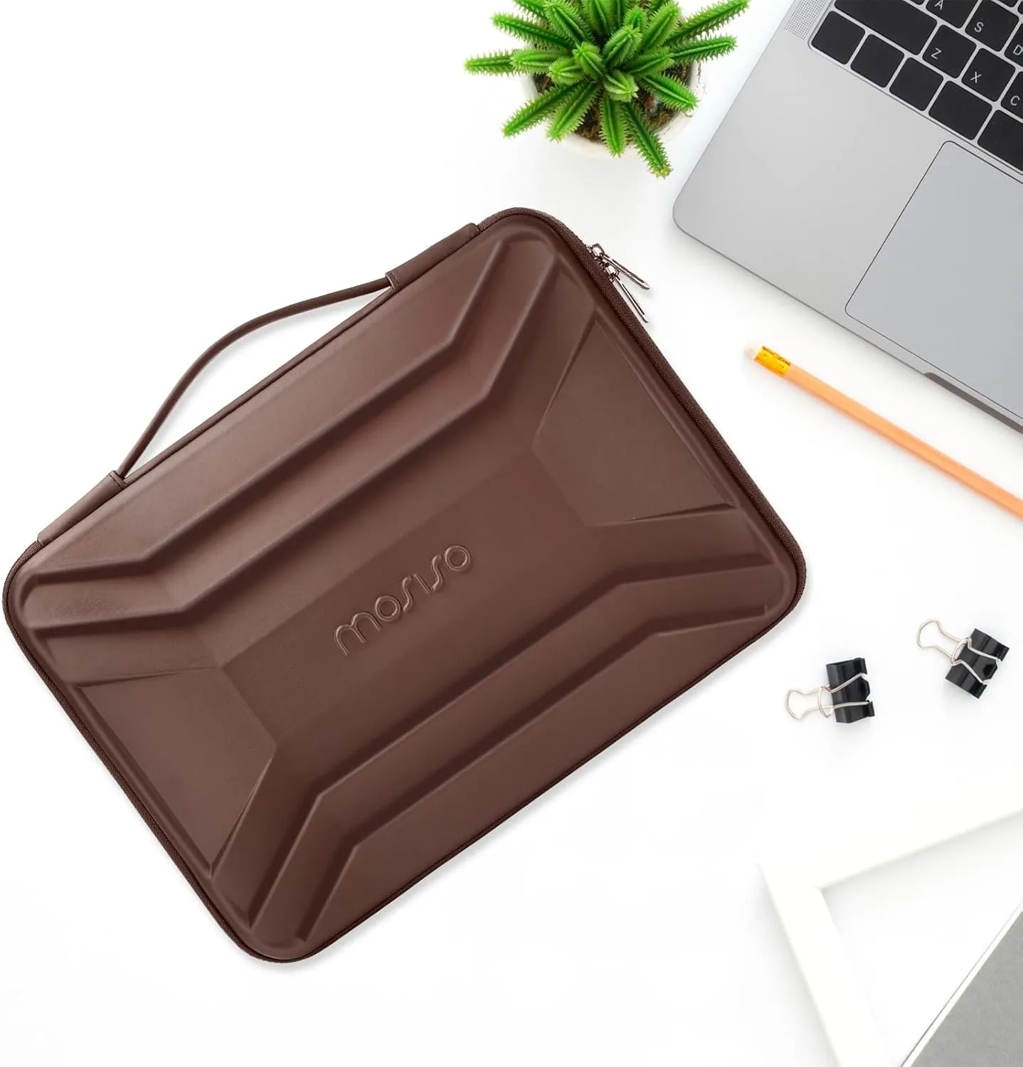 MOSISO 15-16 inch Laptop Hard Case, 15.6 inch Waterproof Shockproof Computer Bag Compatible with MacBook HP Dell, Symmetrical Trapezoid EVA Carrying Laptop Sleeve Hard Shell with Handle, Brown
