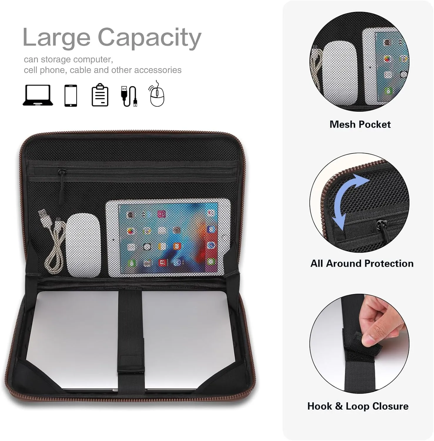 MOSISO 15-16 inch Laptop Hard Case, 15.6 inch Waterproof Shockproof Computer Bag Compatible with MacBook HP Dell, Symmetrical Trapezoid EVA Carrying Laptop Sleeve Hard Shell with Handle, Brown