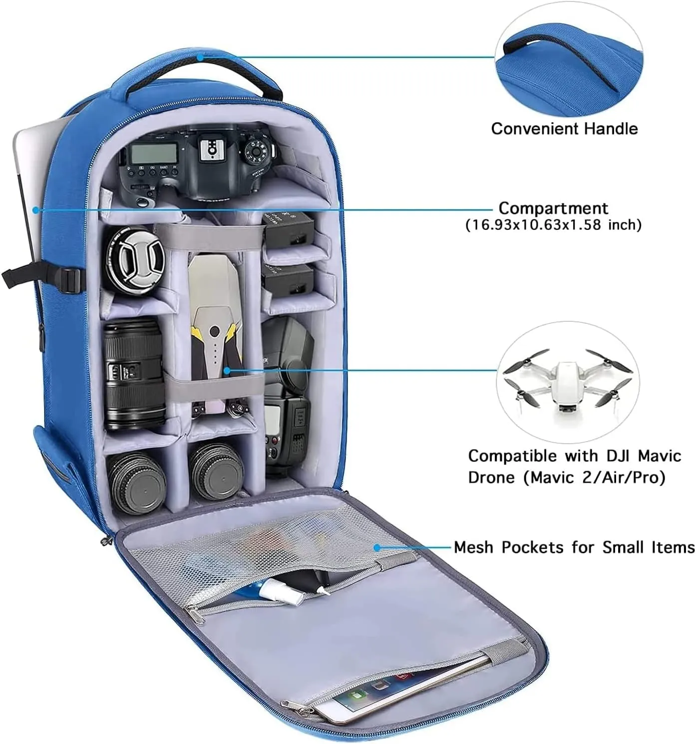MOSISO Camera Backpack, DSLR/SLR/Mirrorless Photography Camera Bag 15-16 inch Waterproof Hardshell Case with Tripod Holder&Laptop Compartment Compatible with Canon/Nikon/Sony, Royal Blue
