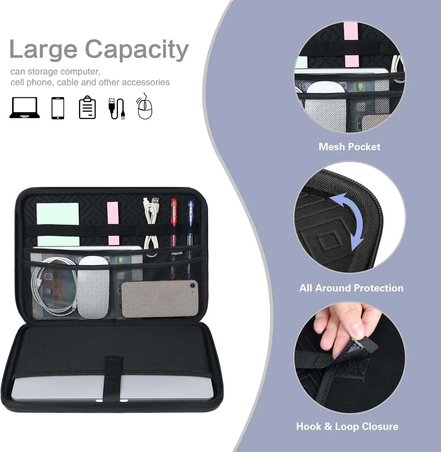 MOSISO Laptop Shoulder Bag Compatible with MacBook Air 13 M2 A2681 A2337 M1 A2179 A1932 / Pro 13 M2 M1 A2338 A2251 A2289 A2159 A1989 A1706 A1708, Waterproof Shockproof Diagonal Stripe Case Bag, Black