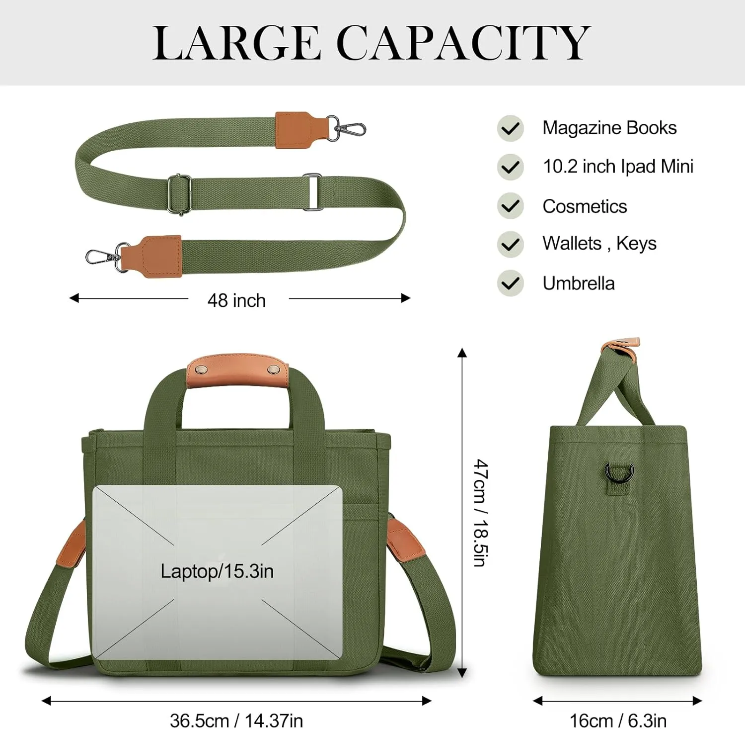 Mossio Large Canvas Tote Bag for Women with Multi Pockets - Laptop Crossbody Shoulder Handbag Everyday Tote with Compartments