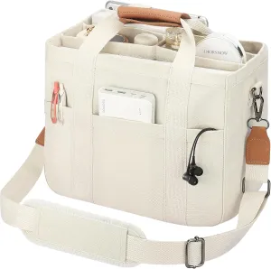 Mossio Large Canvas Tote Bag for Women with Multi Pockets - Laptop Crossbody Shoulder Handbag Everyday Tote with Compartments