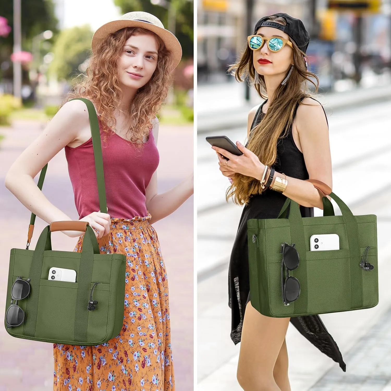 Mossio Large Canvas Tote Bag for Women with Multi Pockets - Laptop Crossbody Shoulder Handbag Everyday Tote with Compartments