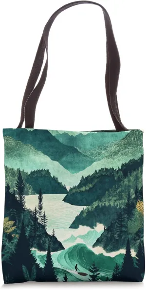 Mountainous Landscape With Surfer Adventure Tote Bag