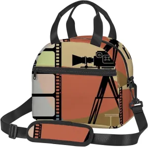 Movie Theme,Insulated Reusable Lunch Bag with Adjustable Shoulder Strap for Adults,Composition with Projection and Strip,Leakproof Office Picnic Hiking Beach Tote Bag,Multicolor,9x5x7.8in