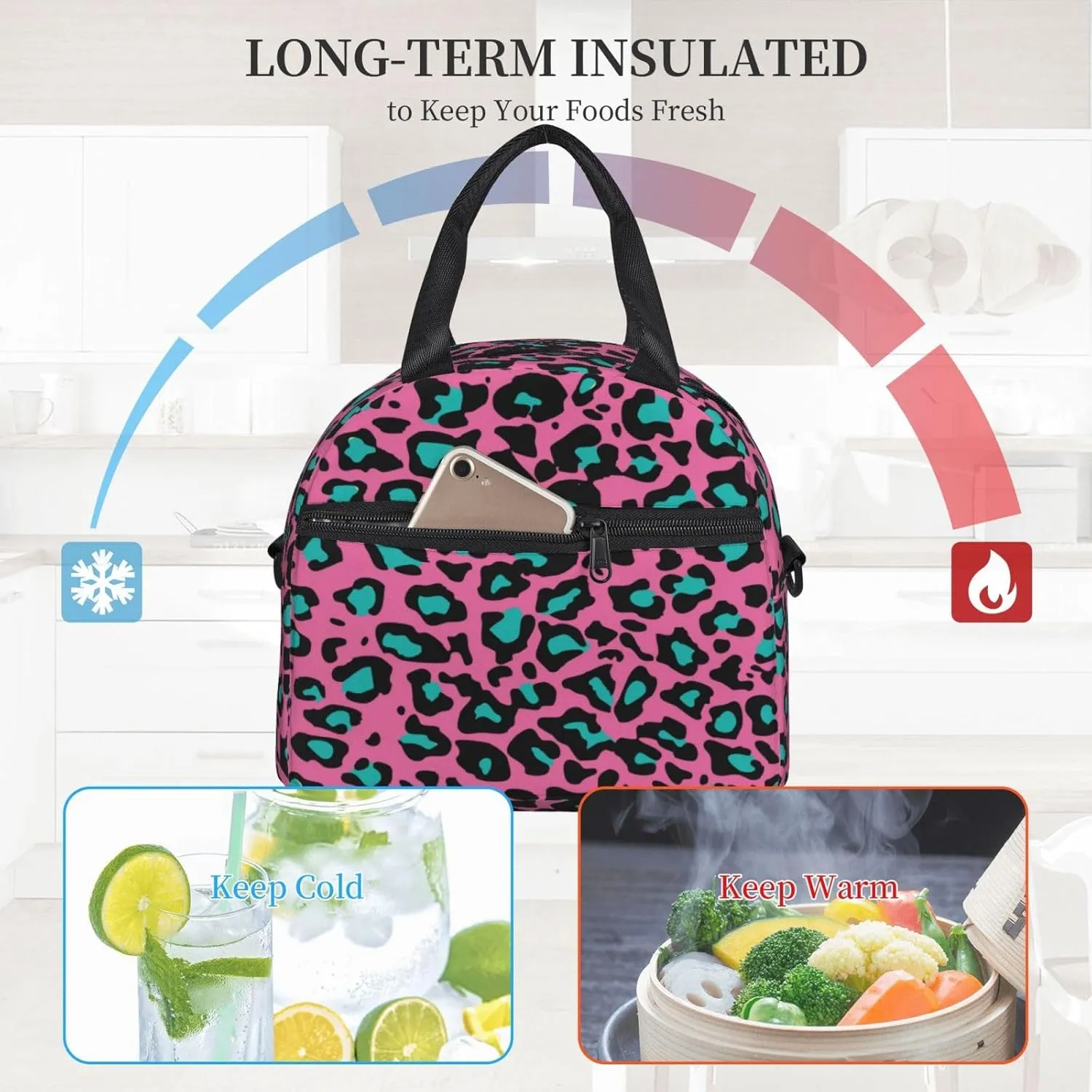 Movie Theme,Insulated Reusable Lunch Bag with Adjustable Shoulder Strap for Adults,Composition with Projection and Strip,Leakproof Office Picnic Hiking Beach Tote Bag,Multicolor,9x5x7.8in