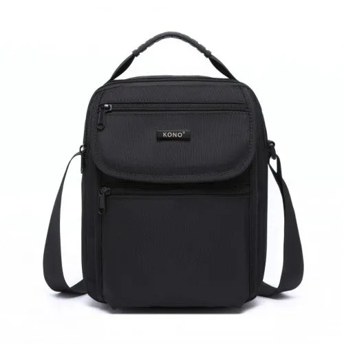 MSK2446 - Kono Durable Men's Crossbody Shoulder Bag with Multiple Pockets - Messenger Bag for Travel, Work, and Daily Use - Black