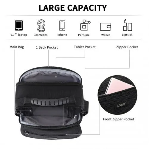 MSK2446 - Kono Durable Men's Crossbody Shoulder Bag with Multiple Pockets - Messenger Bag for Travel, Work, and Daily Use - Black