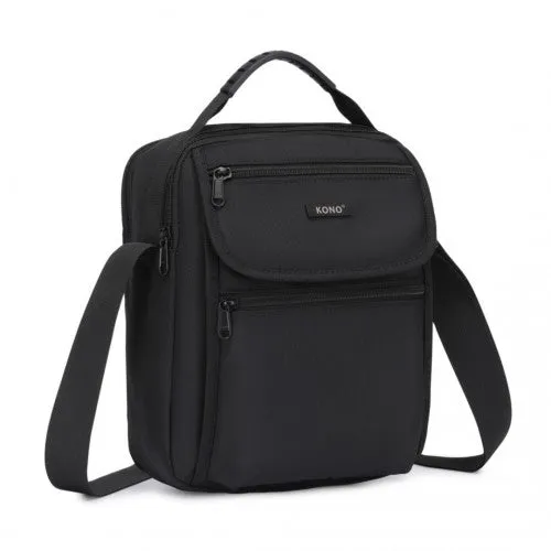MSK2446 - Kono Durable Men's Crossbody Shoulder Bag with Multiple Pockets - Messenger Bag for Travel, Work, and Daily Use - Black