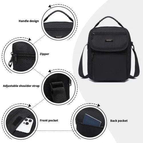 MSK2446 - Kono Durable Men's Crossbody Shoulder Bag with Multiple Pockets - Messenger Bag for Travel, Work, and Daily Use - Black