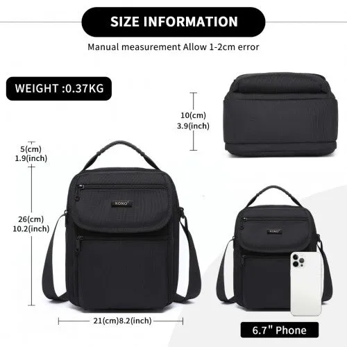 MSK2446 - Kono Durable Men's Crossbody Shoulder Bag with Multiple Pockets - Messenger Bag for Travel, Work, and Daily Use - Black
