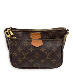 Multi-Pochette Accessoires Brown Crossbody Bag in Monogram Coated Canvas, Gold hardware
