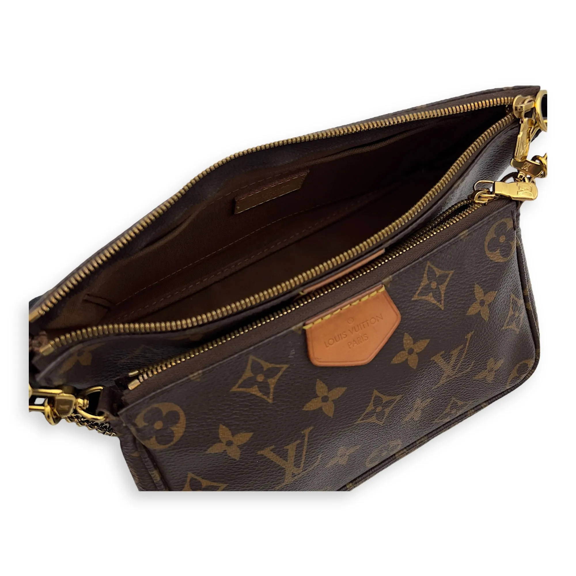 Multi-Pochette Accessoires Brown Crossbody Bag in Monogram Coated Canvas, Gold hardware