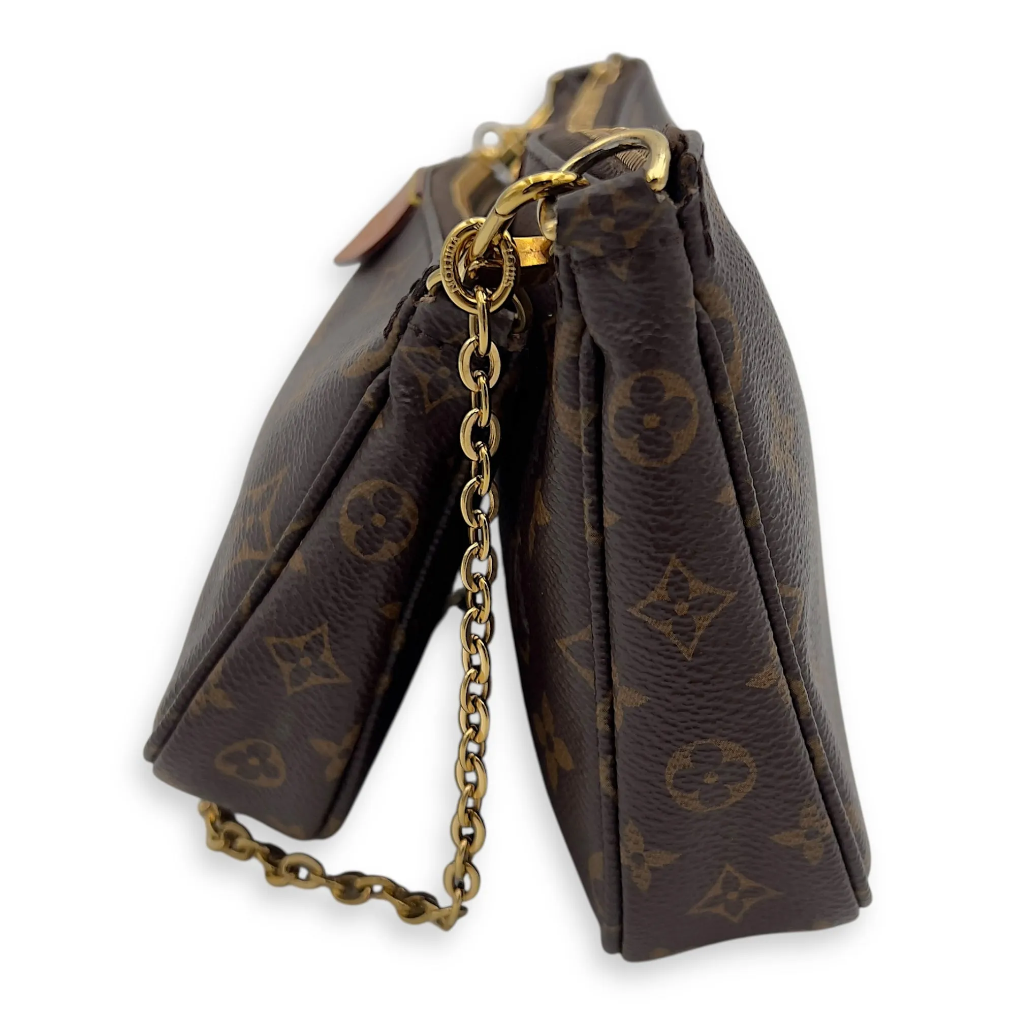 Multi-Pochette Accessoires Brown Crossbody Bag in Monogram Coated Canvas, Gold hardware