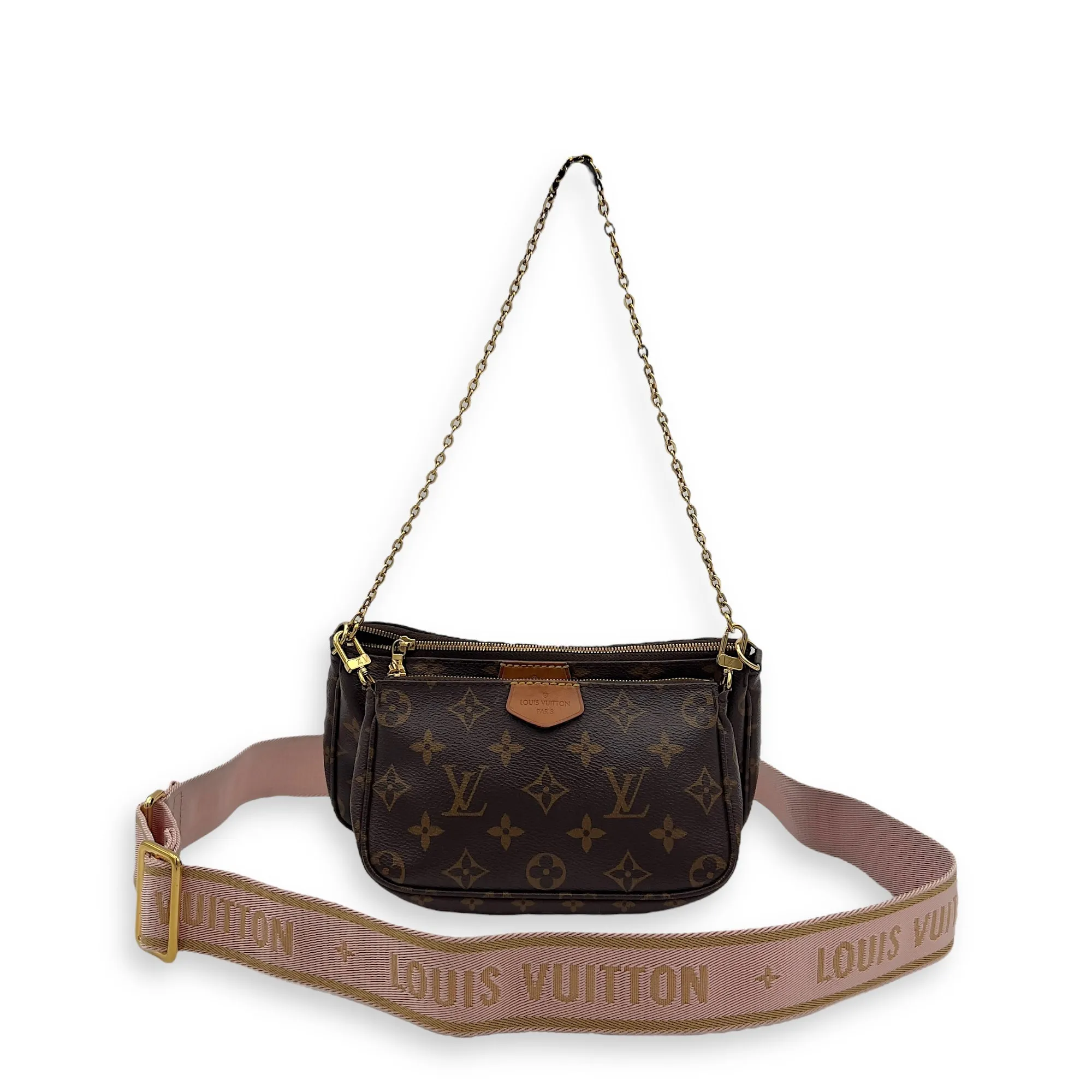 Multi-Pochette Accessoires Brown Crossbody Bag in Monogram Coated Canvas, Gold hardware