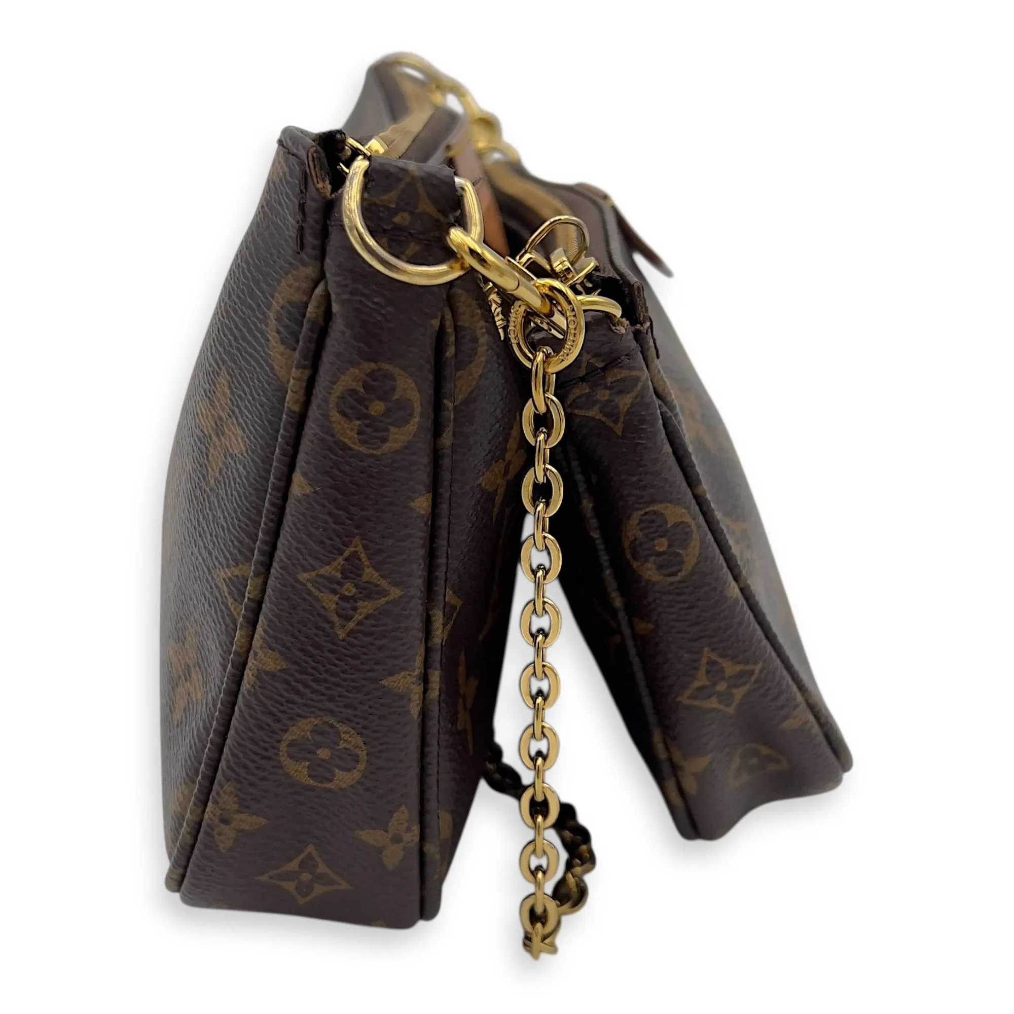 Multi-Pochette Accessoires Brown Crossbody Bag in Monogram Coated Canvas, Gold hardware