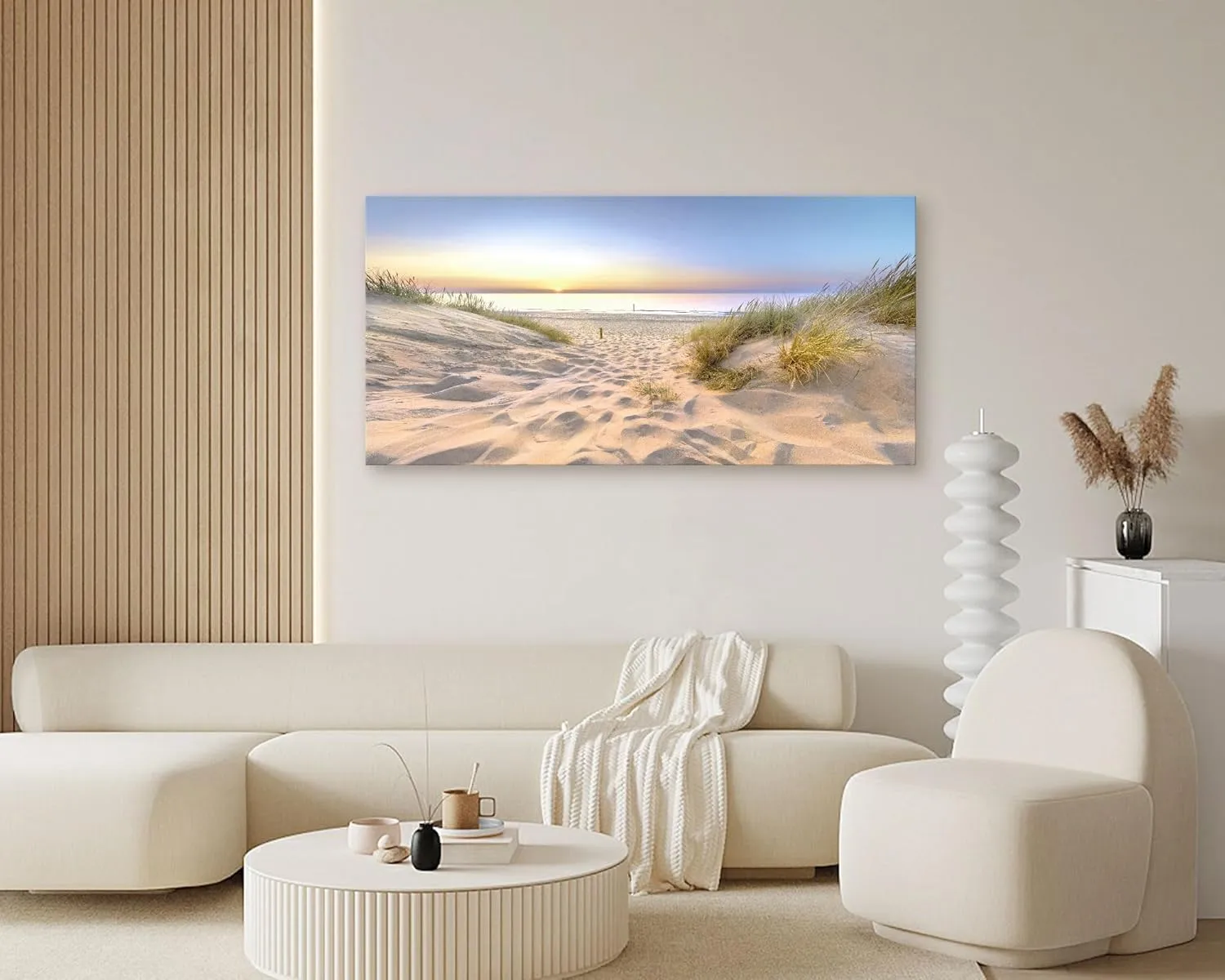 Muolunna BK06450 Sunset Ocean View Canvas Wall Art Picture 1 Panel Outdoor Dune Coast Scene Prints Painting For Bedroom Modern Office Wall Decor Artwork