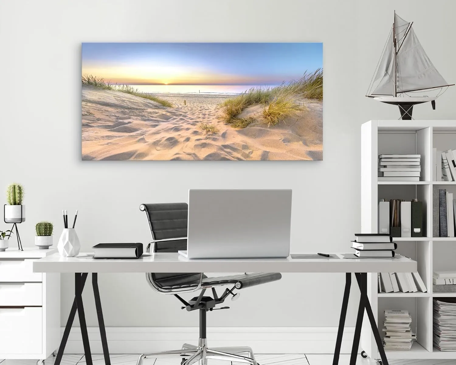 Muolunna BK06450 Sunset Ocean View Canvas Wall Art Picture 1 Panel Outdoor Dune Coast Scene Prints Painting For Bedroom Modern Office Wall Decor Artwork