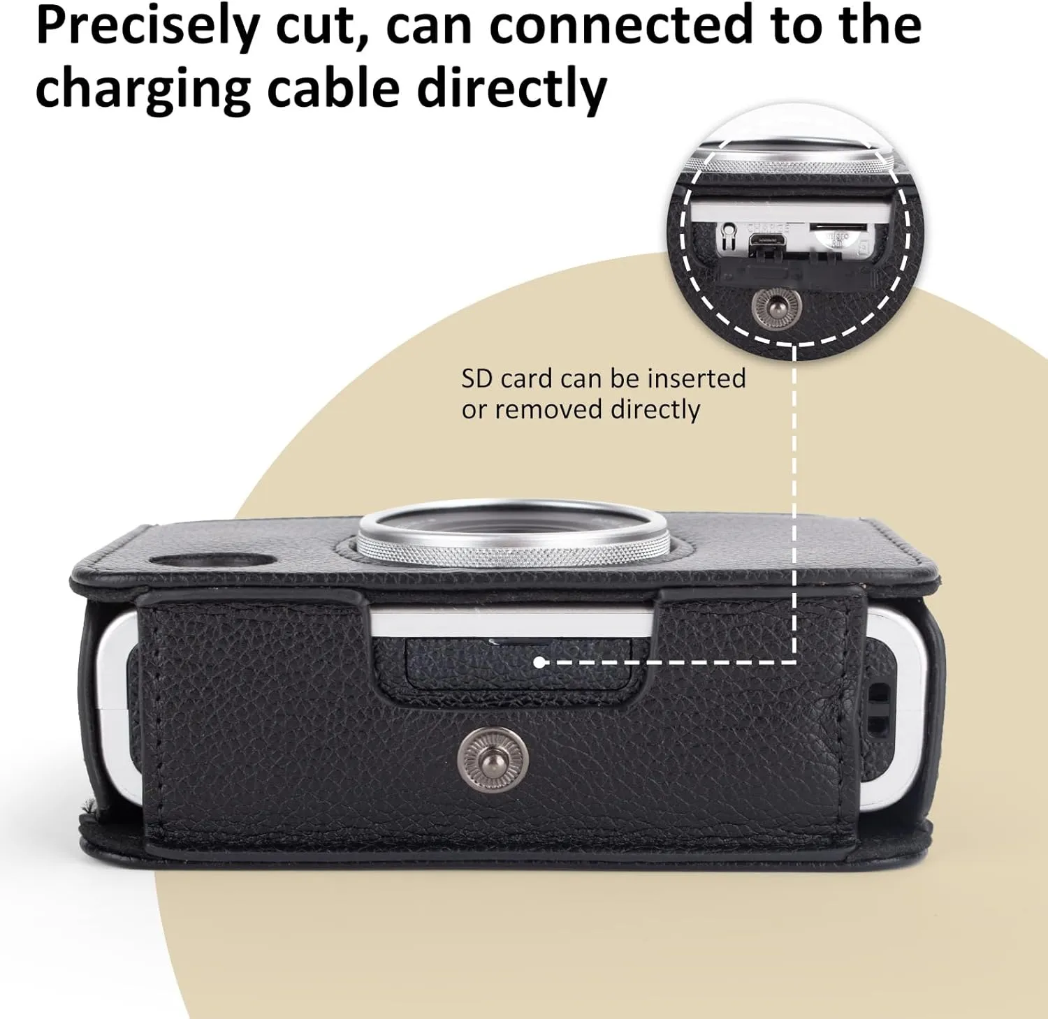 MUZIRI KINOKOO Protective Case for Instax Mini EVO Instant Camera - Lychee Texture Premium PU Leather Fuji Mini EVO Camera Case with Adjustable Shoulder Strap & Precise Open Hole for Charging - Black