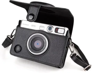 MUZIRI KINOKOO Protective Case for Instax Mini EVO Instant Camera - Lychee Texture Premium PU Leather Fuji Mini EVO Camera Case with Adjustable Shoulder Strap & Precise Open Hole for Charging - Black