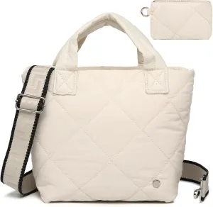 MYHOZEE Small Puffer Tote Bag, Quilted Crossbody Bags for Women Puffy Nylon Shoulder Purses Lightweight Mini Handbags