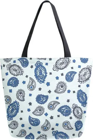 Naanle Canvas Tote Bag Large Women Casual Shoulder Bag Handbag Oriental Paisley Canvas Tote Bag Reusable Grocery Shopping Bag