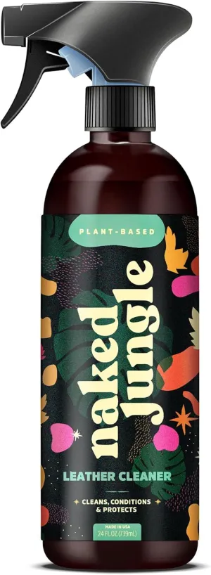 Naked Jungle Premium Plant-Based Leather Cleaner and Conditioner Spray, Restores Leather Like New and Contains UV Protectant, Shoe Cleaner, Couch Cleaner, Car Interior Cleaner, 24oz