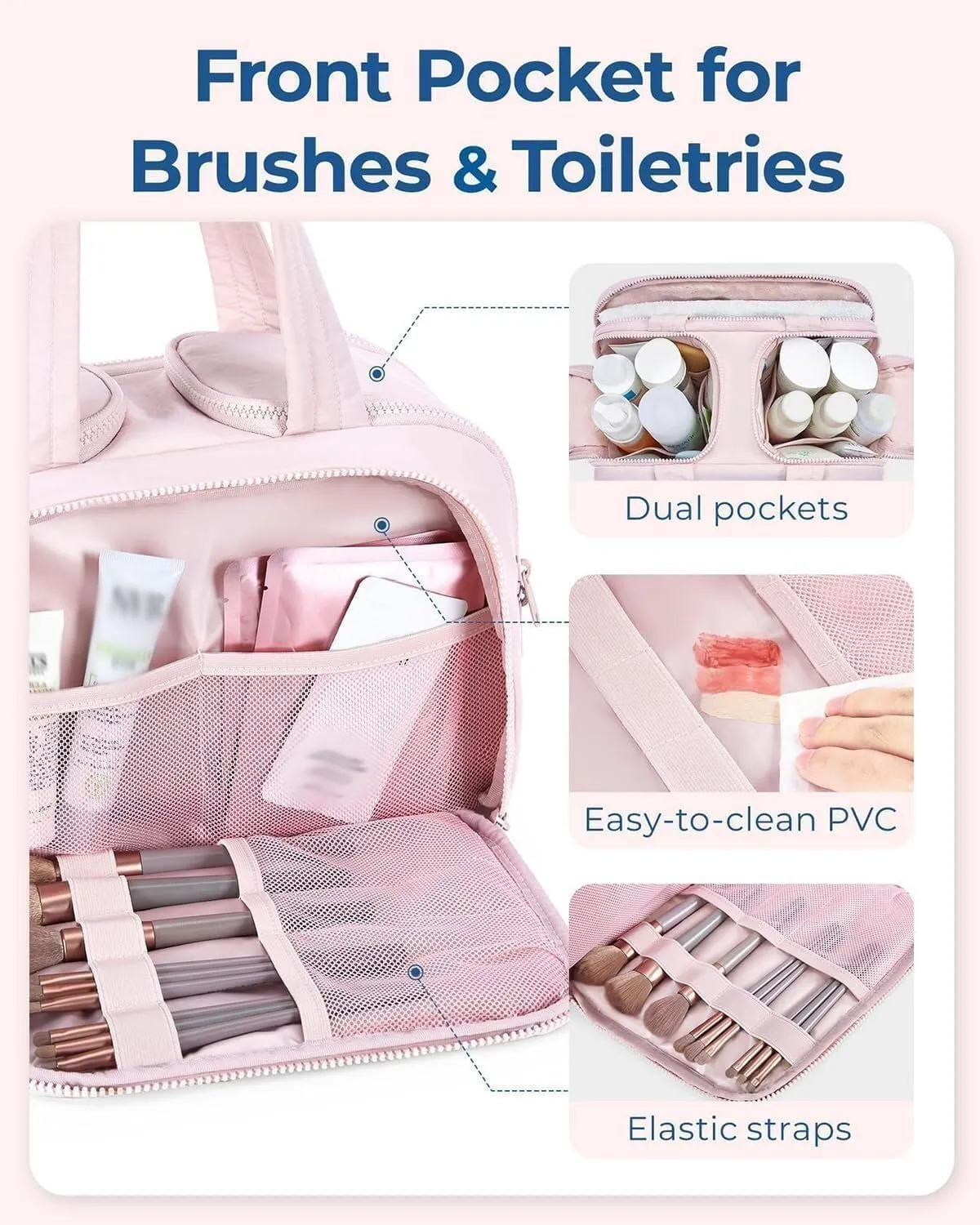 Naturaltly Large Capacity Wide-Open Travel Cosmetic Bag, Humidity Travel Cosmetic Bag, Puffy Cosmetic Makeup Bag Organizer with Handle for women Traveling Cosmetic Bags (Bule)