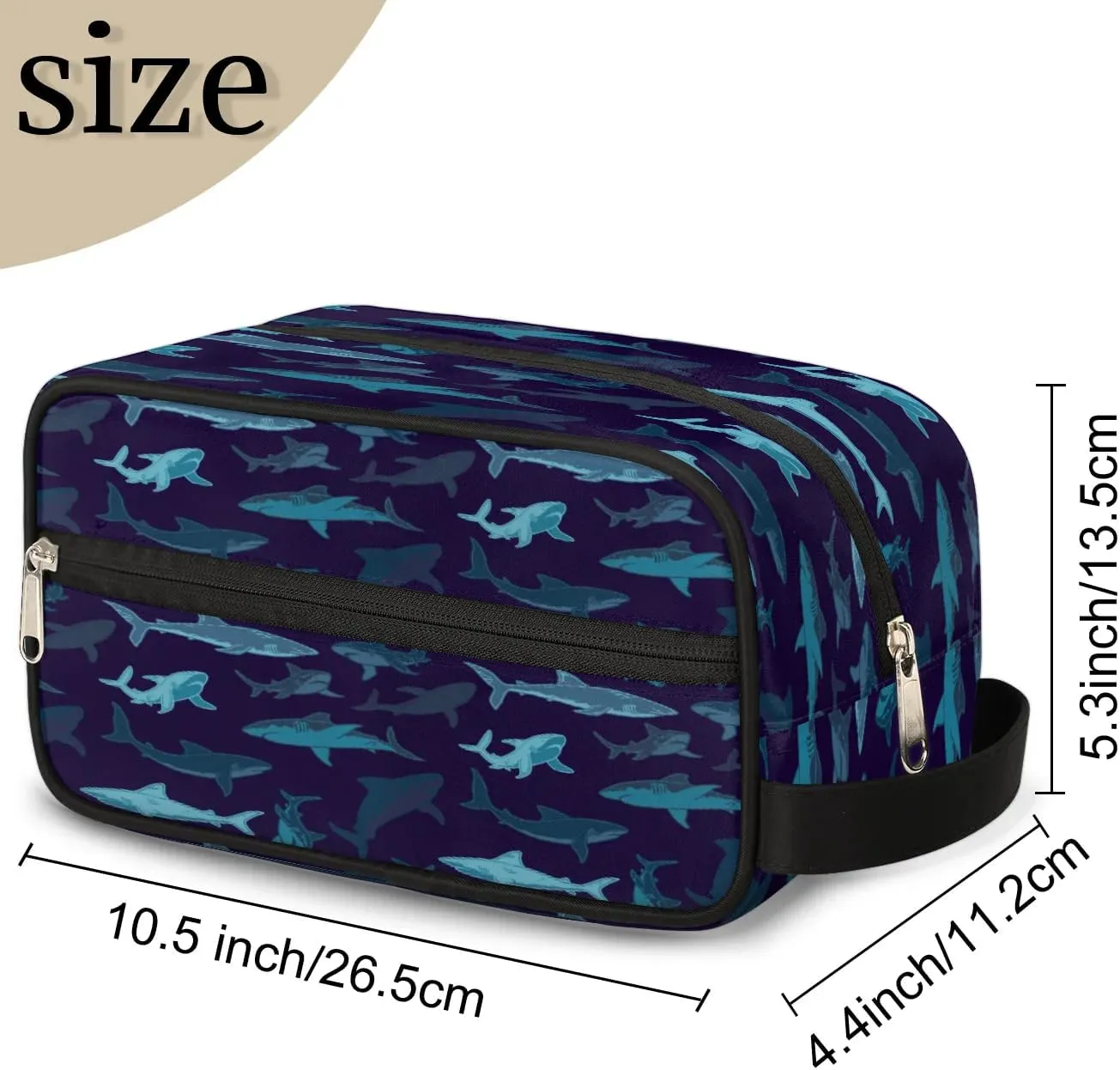 Navy Blue Shark Hanging Toiletry Bag,Travel Hygiene Kits for Boys Mens,Waterproof Makeup Carry-on Bags,Cosmetic Bag,TSA Approved Shave Dopp Kit for Toiletries Shower Bathroom Accessories Gifts