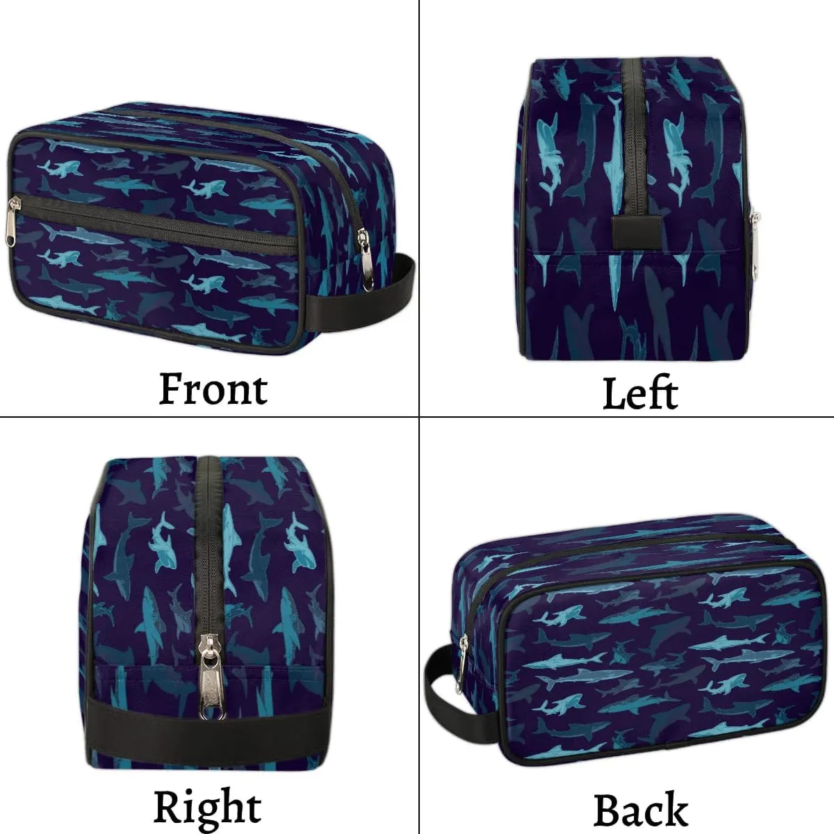 Navy Blue Shark Hanging Toiletry Bag,Travel Hygiene Kits for Boys Mens,Waterproof Makeup Carry-on Bags,Cosmetic Bag,TSA Approved Shave Dopp Kit for Toiletries Shower Bathroom Accessories Gifts
