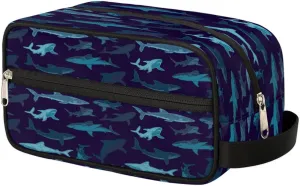 Navy Blue Shark Hanging Toiletry Bag,Travel Hygiene Kits for Boys Mens,Waterproof Makeup Carry-on Bags,Cosmetic Bag,TSA Approved Shave Dopp Kit for Toiletries Shower Bathroom Accessories Gifts